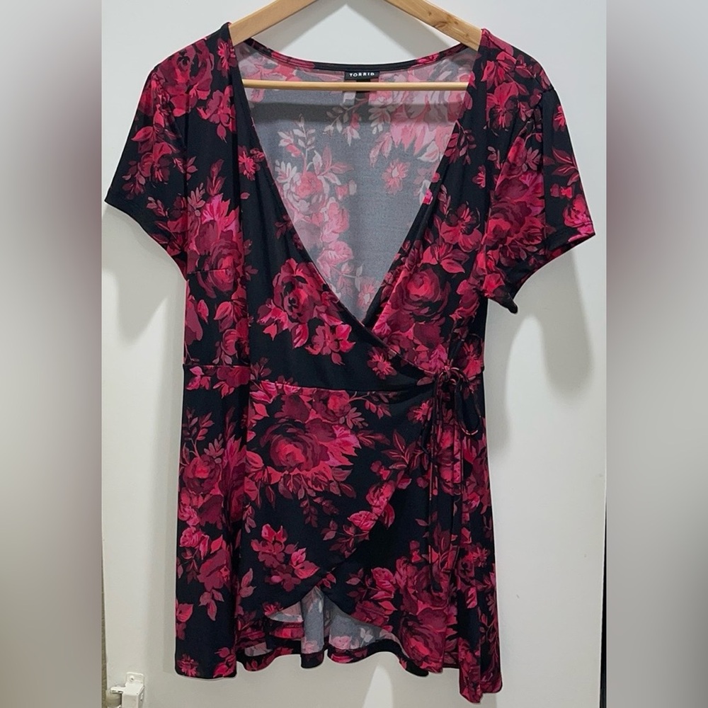 Torrid Pink Floral Wrap Blouse